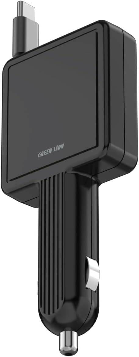 Green Lion Retractable 30W PD Car Charger with Built-in USB-C Cable