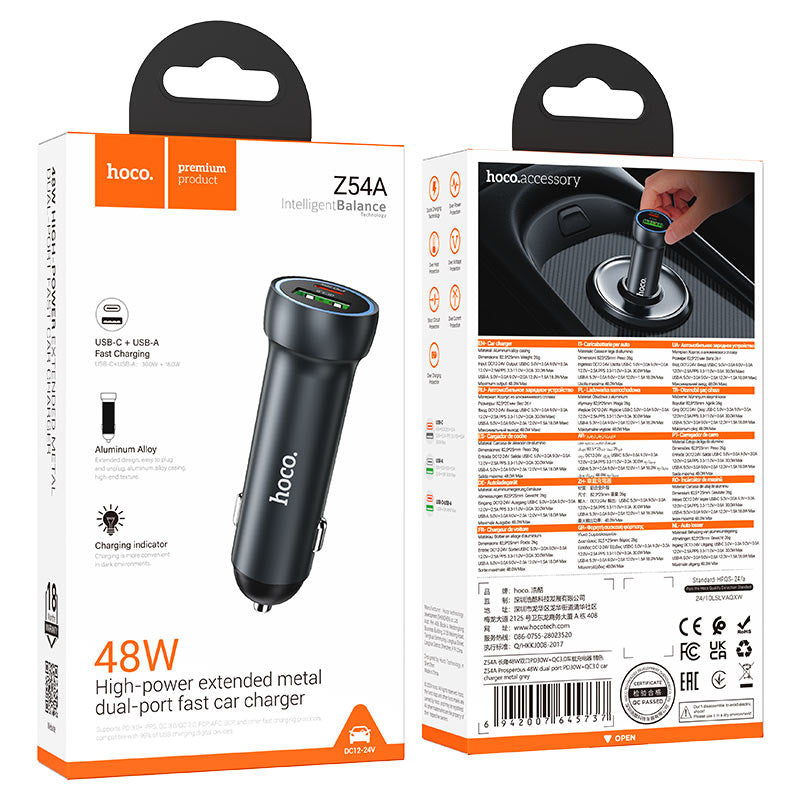 Hoco Z54A 48W Dual-Port Fast Car Charger