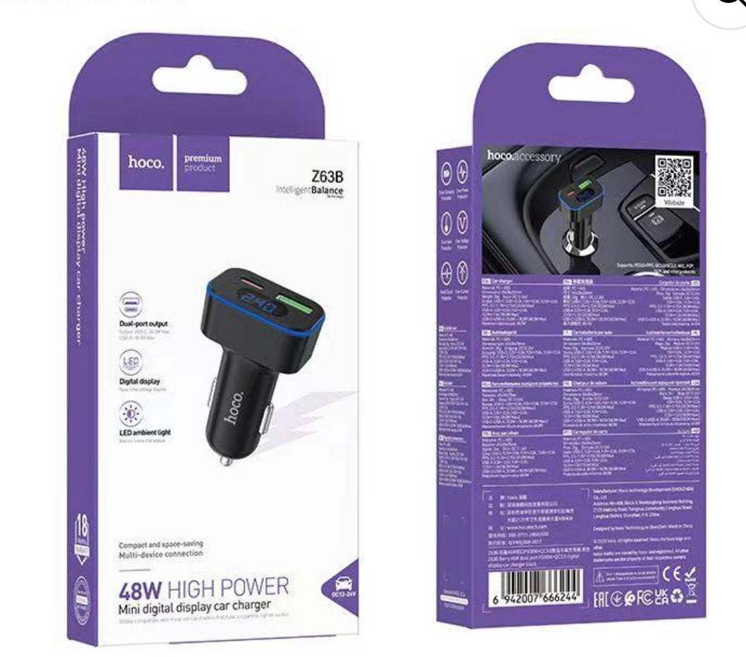 HOCO Z63B 48W Mini Digital Display Car Charger