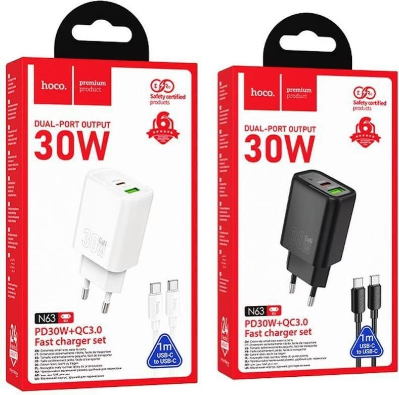 HOCO N63 PD30W + QC3.0 Dual Port Fast Charger Set