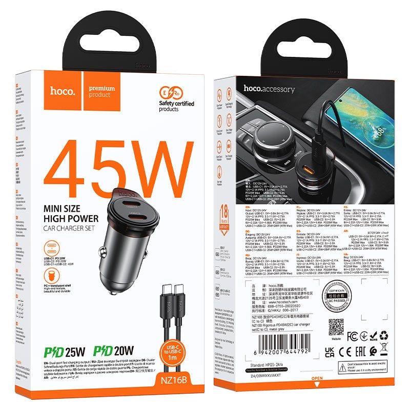 HOCO NZ16B 45W Dual USB-C Car Charger Set