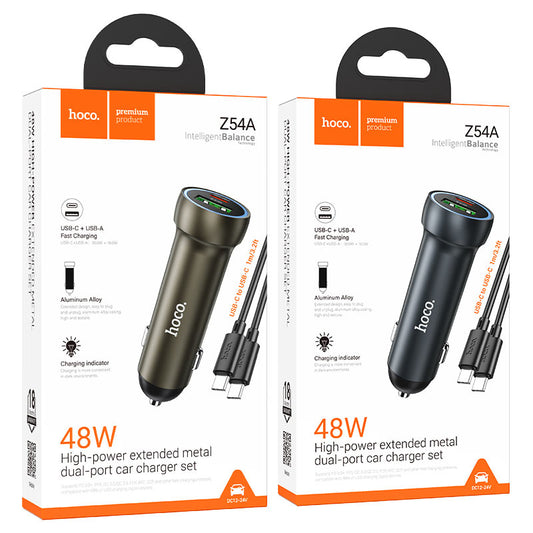 Hoco Z54A 48W Fast Car Charger Set (With USB-C Cable)